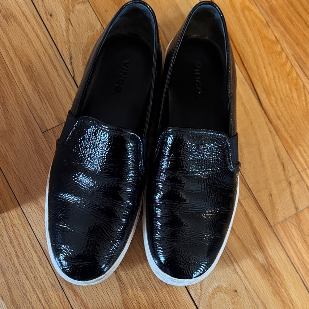 Vince Black Patent Leather Slip-On Mules with White Sole